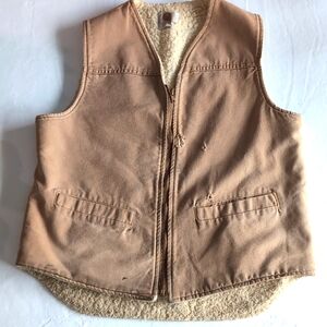 Vintage Brown Distressed Carhartt Work Vest w/ Sherpa Interior Men's Size LT
